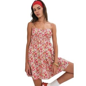 For Love & Lemons Red / Pink Auden Floral Cotton Mini Dress Women’s US XL